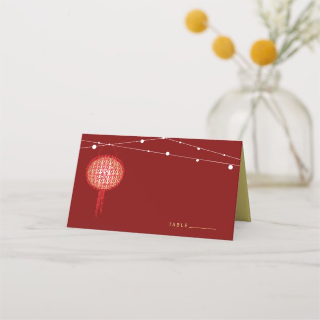 Carte De Placement Double bonheur Lanternes brillantes Mariage chinoi (Devant)