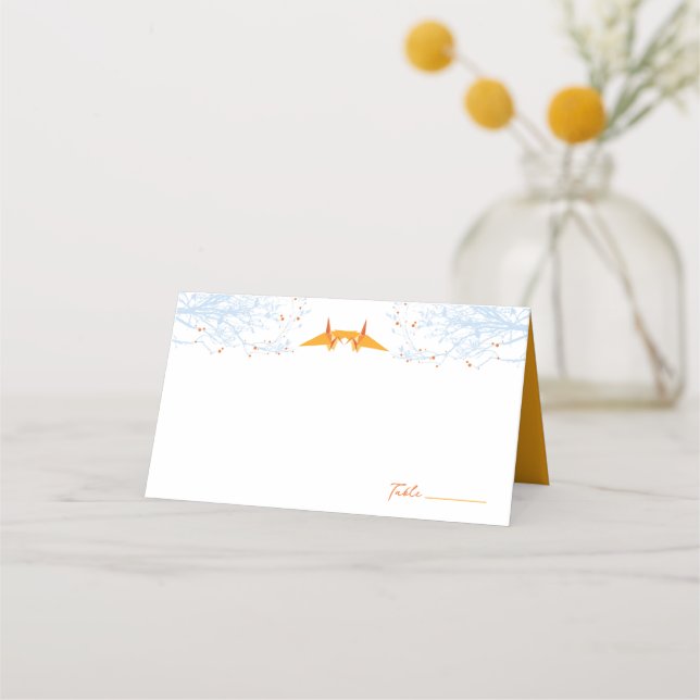 Carte De Placement Double Origami Orange Papier Grues Mariage asiatiq (Devant)