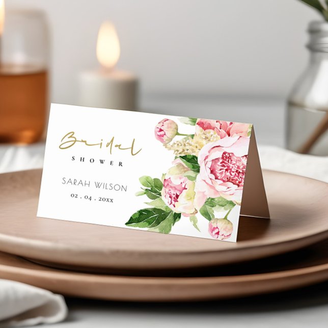 Carte De Placement Douce Mariage Floral Green Peony Blush (Créateur téléchargé)