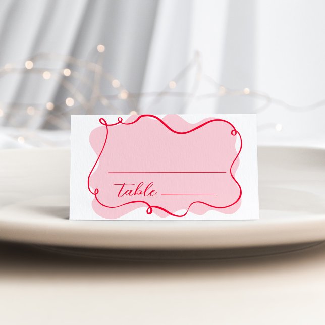 Carte De Placement Douche de nuptiale rose et rouge rétro (Créateur téléchargé)