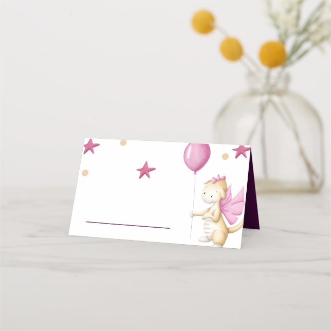 Carte De Placement Dragon mignon avec Baby shower fille ballons (Devant)