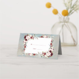 Carte De Placement Dusty Blue Bourgogne Blush Floral élégant mariage