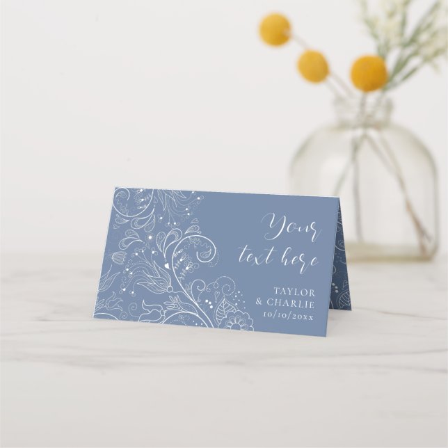Carte De Placement Dusty Blue élégant Mariage floral (Devant)