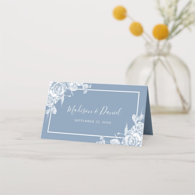 Carte De Placement Dusty Blue Floral Mariage (Dos)