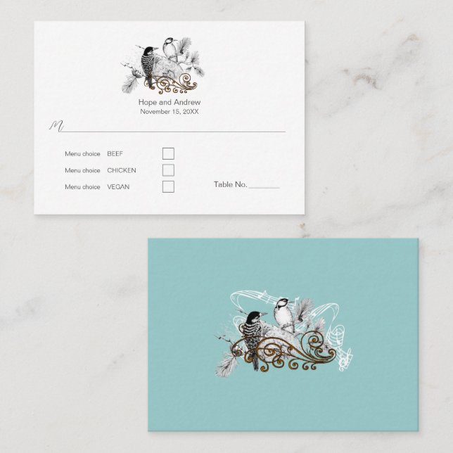Carte De Placement Dusty Blue Romantic Woodpecker Inséparables (Devant / Derrière)