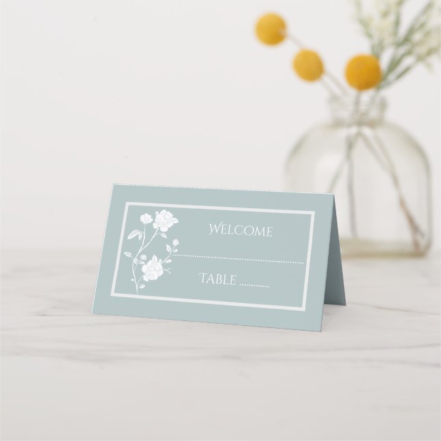 Carte De Placement Dusty Blue Rose Reception Place Card (Devant)