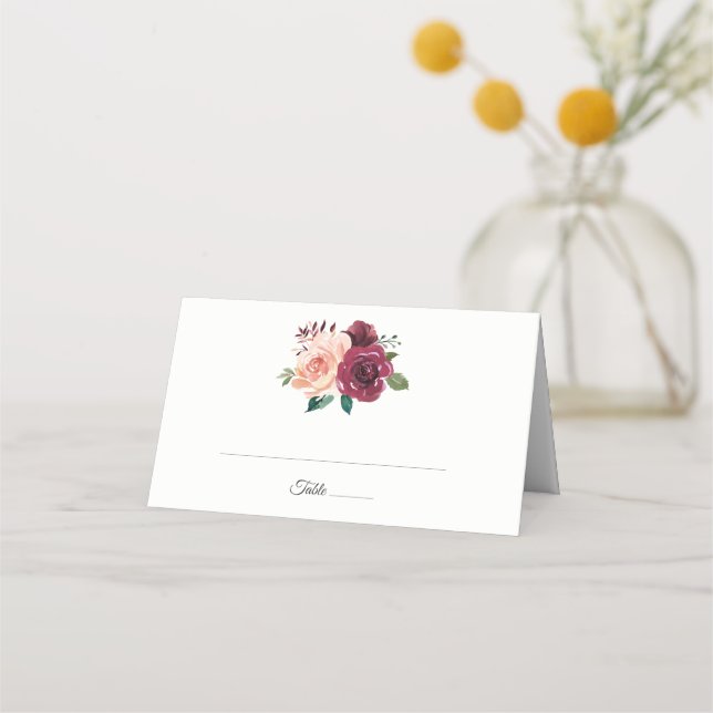 Carte De Placement Dusty Rose Bourgogne Botanique Automne Floral Mari (Devant)