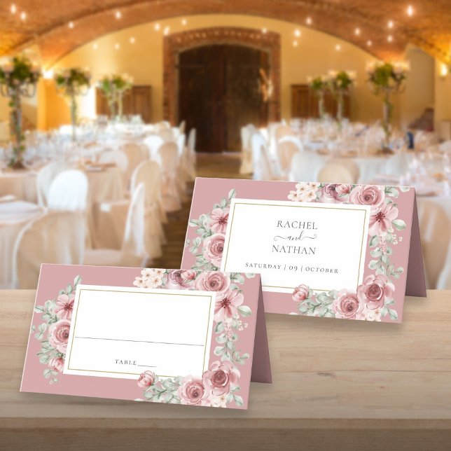 Carte De Placement Dusty Rose Floral Élégant Mariage (Dusty Rose Floral Elegant Wedding Place Card)