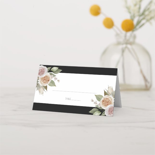 Carte De Placement Dusty rose Pêche Rose Botanique Mariage noir (Devant)