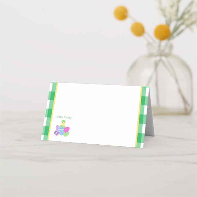 Carte De Placement EASTER Chick Eggs and bold green check  (Devant)