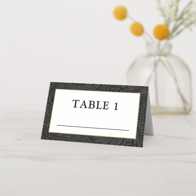 Carte De Placement Élégant Black Gold Blanc Botanique (Devant)