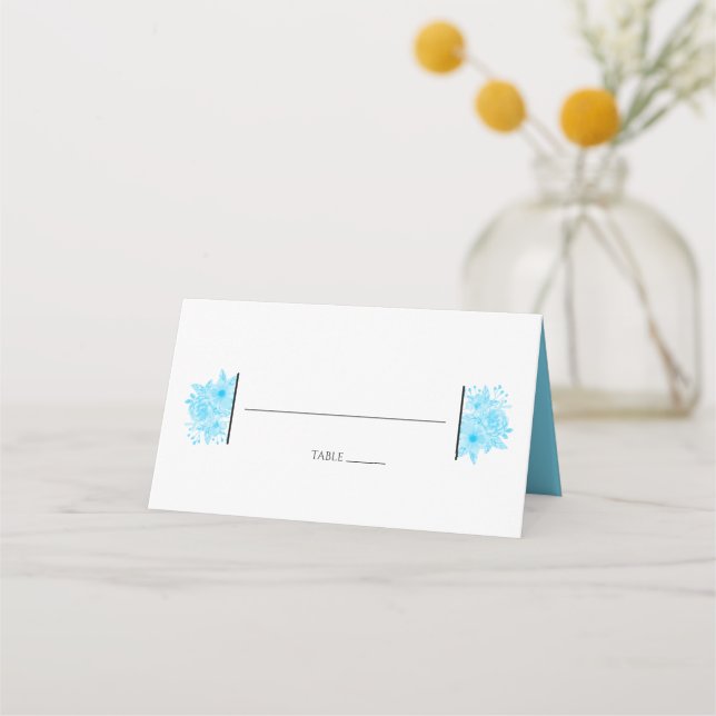 Carte De Placement Elégant bleu aquarelle Floral Mariage Carte Place (Devant)