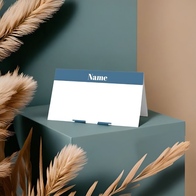 Carte De Placement Elégant bleu & blanc Mariage Place Card minimalist (Créateur téléchargé)