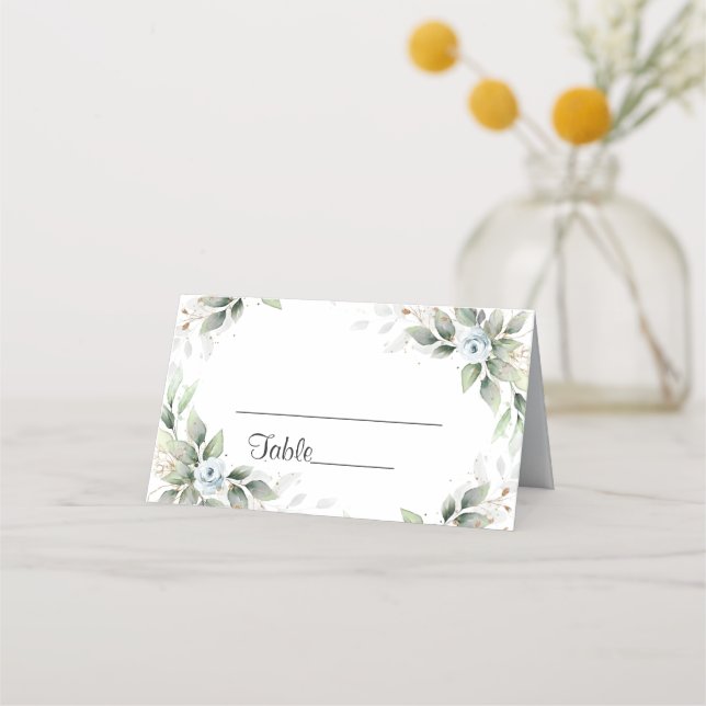 Carte De Placement Elégant bleu bleu floral Mariage Table (Devant)