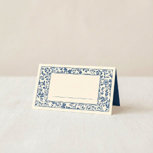 Carte De Placement Elégant bleu Floral style vintage Bordure Nom
