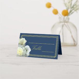 Carte De Placement Elégant bleu marine or blanc rose double cadre