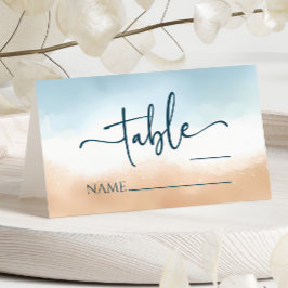 Carte De Placement Elégant Blue Ocean Beach Mariage de sable