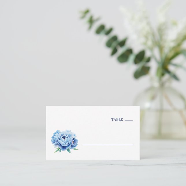 Carte De Placement Elegant Blue Peony Table Number (Debout devant)