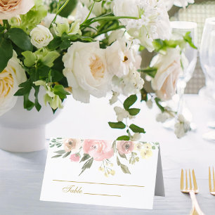 Carte De Placement Élégant Blush Pink Peony Floral Gold Script