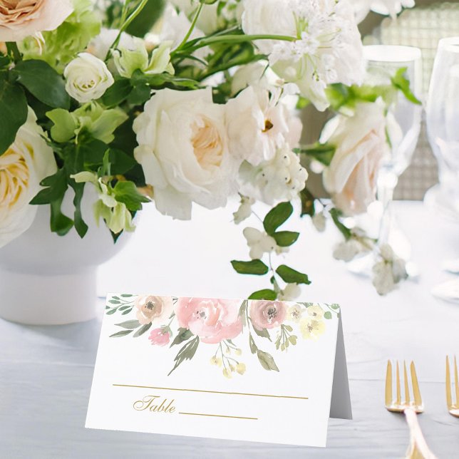 Carte De Placement Élégant Blush Pink Peony Floral Gold Script (Créateur téléchargé)