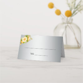 Carte De Placement Elégant bouquet de rose jaune sur Mariage d'argent