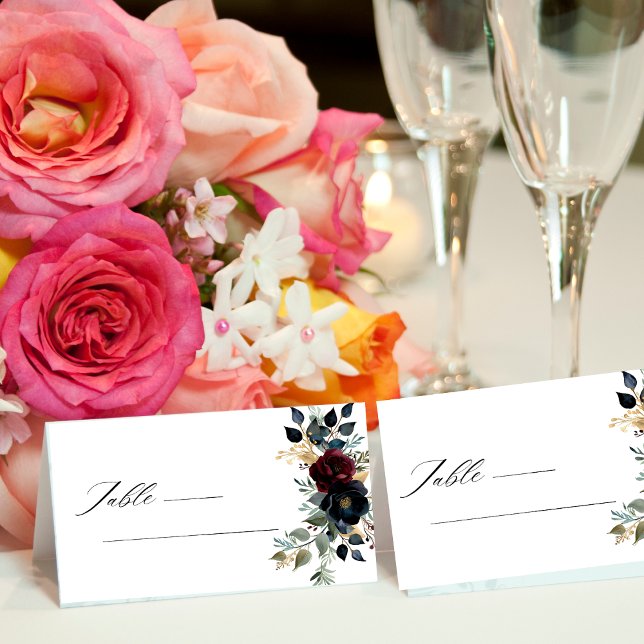 Carte De Placement Élégant Bourgogne Floral Floroms & mariage de verd (Créateur téléchargé)