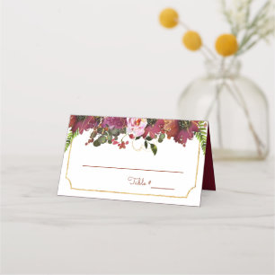 Carte De Placement Élégant Bourgogne rose Floral Or géométrique