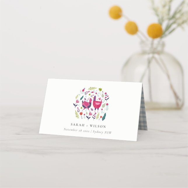 Carte De Placement Élégant Bright Folk Farm Floral Inséparables Maria (Devant)