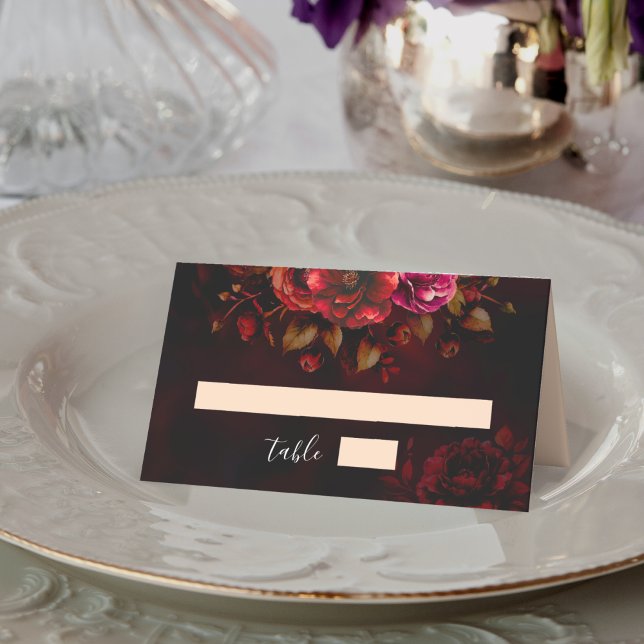 Carte De Placement Élégant chic rouge noir floral mariage moody (Créateur téléchargé)