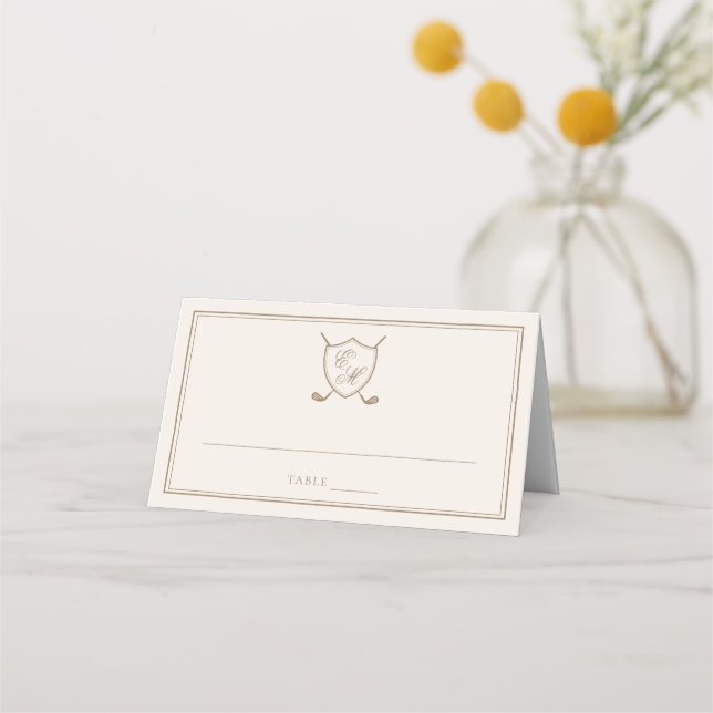 Carte De Placement Élégant Classic Crest Monogram Mariage de golf (Devant)