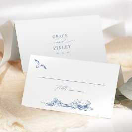 Carte De Placement Elegant Coastal Chic Blue Wedding