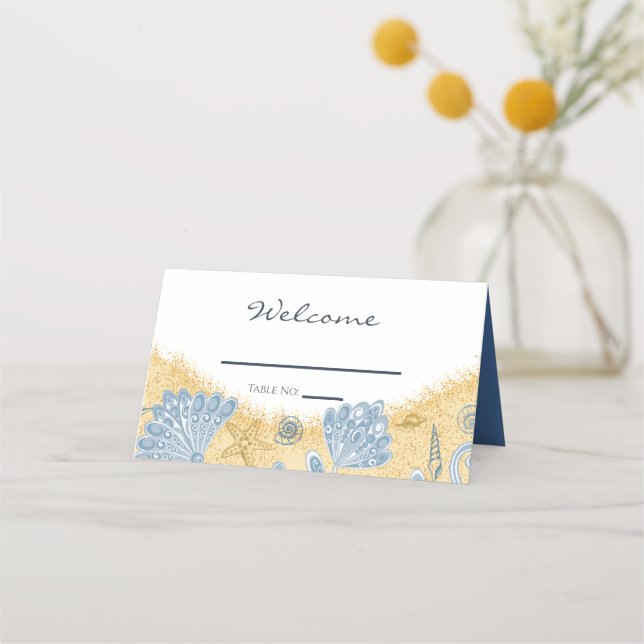 Carte De Placement Elegant Coques, Sable, & Plage Mariage unique (Devant)