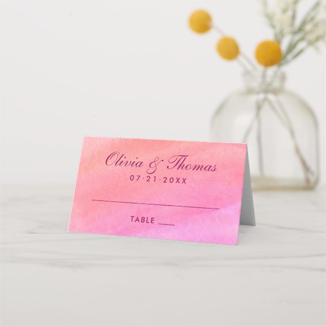 Carte De Placement Élégant corail et Mariage d'aquarelle rose (Devant)