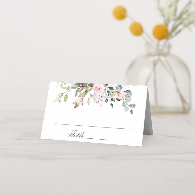 Carte De Placement Elégant Eucalyptus Blush Rose table Mariage (Devant)