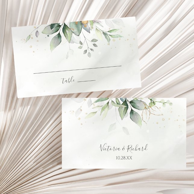 Carte De Placement Elégant Eucalyptus Feuille Mariage or vert (Créateur téléchargé)