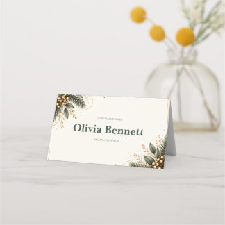 Carte De Placement Elegant Evergreen Gold Christmas Place Card