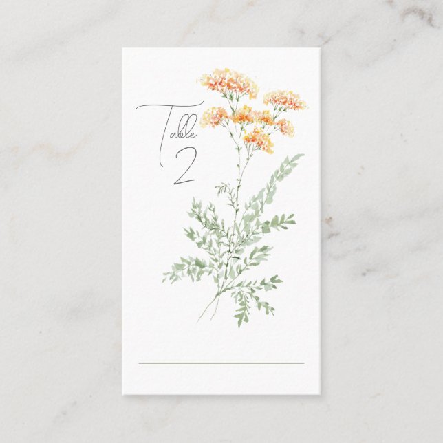 Carte De Placement Elégant Fleur sauvage aquarelle Numéro de table (Devant)