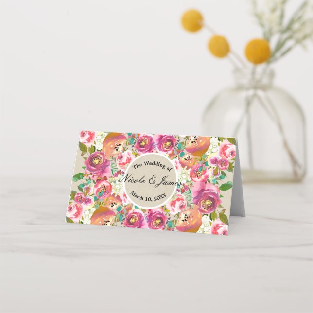 Carte De Placement Elégant Floral Rustic Chic Kraft Table Siège (Devant)