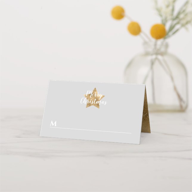 Carte De Placement Élégant Gris Faux Gold Star Joyeux Noël (Devant)