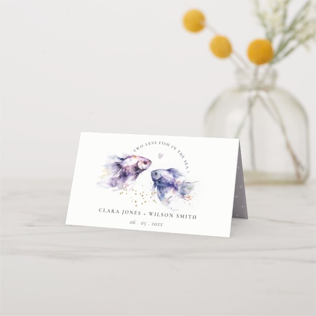 Carte De Placement Elégant Lilac Aquarelle Mariage de poisson côtier (Devant)