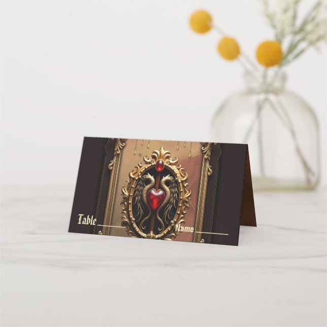 Carte De Placement Élégant luxueux emblème du coeur. (Devant)