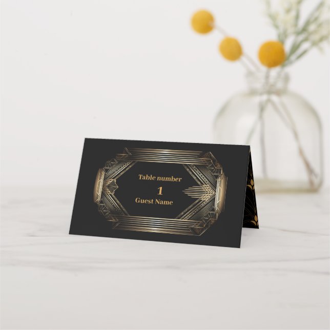 Carte De Placement Elégant Mariage Art déco noir et or (Devant)