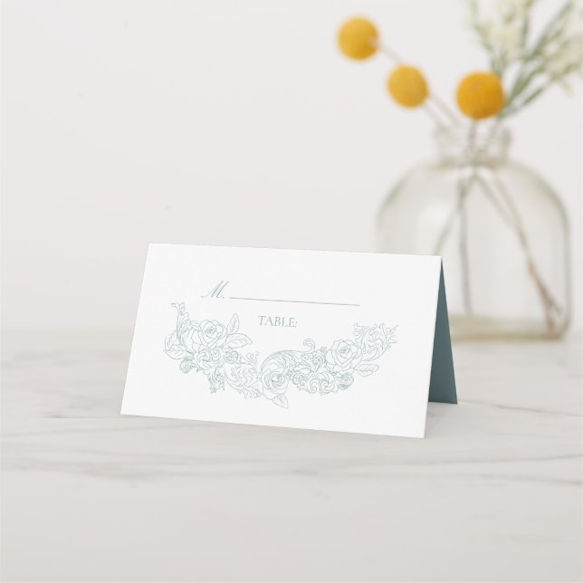 Carte De Placement Elégant Mariage bleu Dusty (Devant)