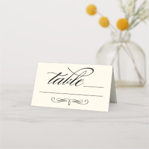 Carte De Placement Élégant Mariage Calligraphie Écriture Noir sur Fon