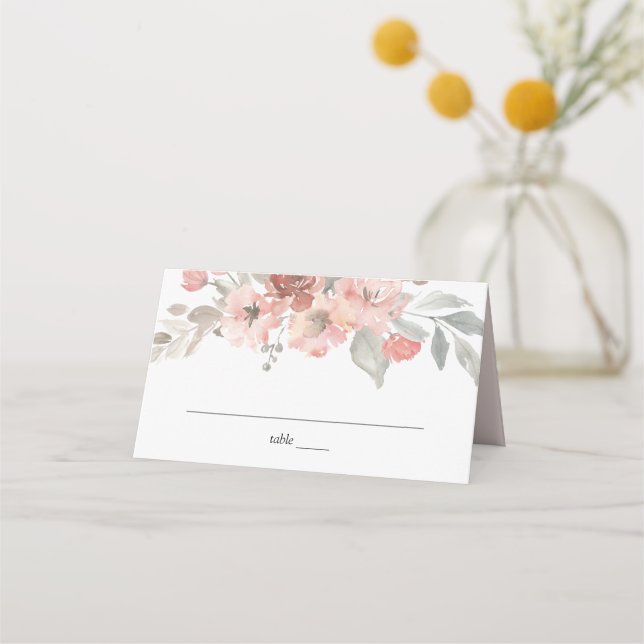 Carte De Placement Élégant Mariage d'aquarelle rose pâle (Devant)