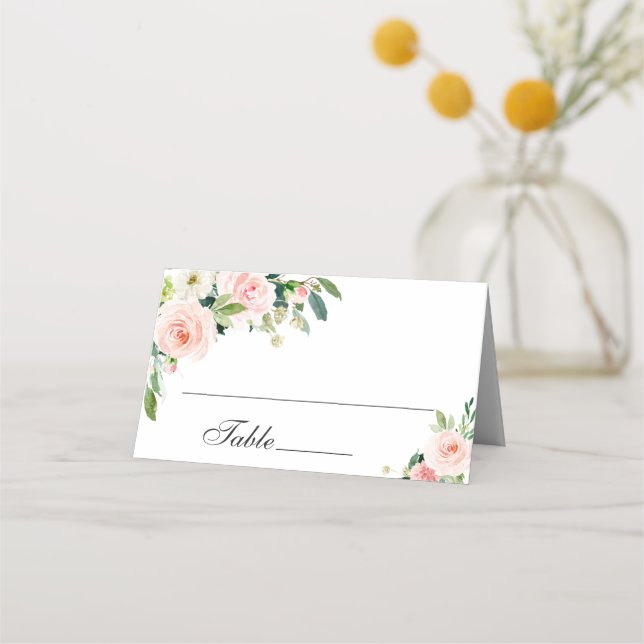 Carte De Placement Élégant Mariage de fleurs rose pâle (Devant)