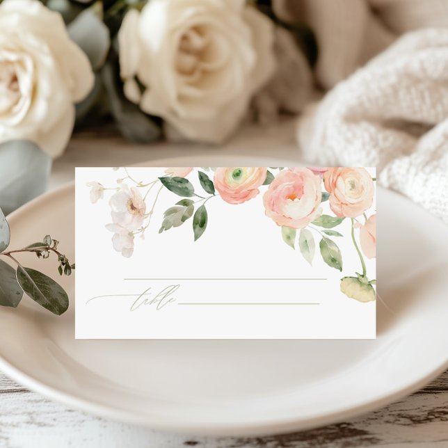 Carte De Placement Élégant Mariage de Fleurs vertes de Blush & Sage (Créateur téléchargé)