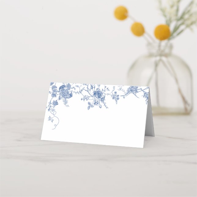 Carte De Placement Élégant Mariage de Floral Bleu Victorien Français (Devant)