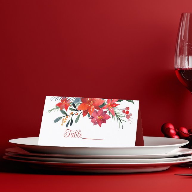 Carte De Placement Élégant Mariage de Noël Floral Rouge Poinsettia (Créateur téléchargé)