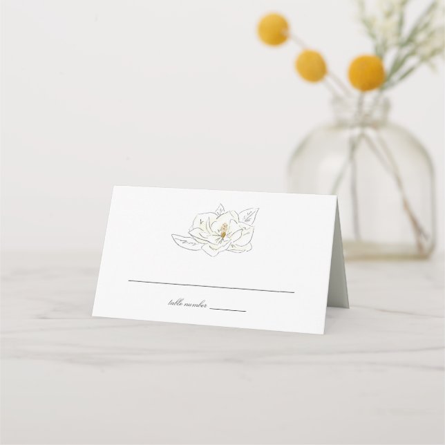 Carte De Placement Élégant Mariage d'illustration blanc Magnolia (Devant)